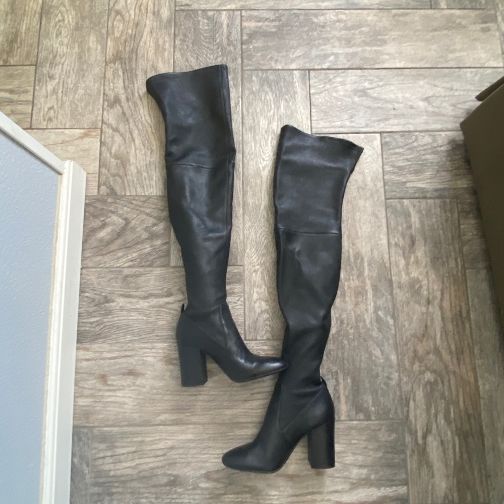 Black leather OTK coach boots
